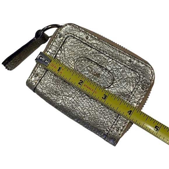 Chloe Metallic Crackle Leather Zip Coin Purse Pouch Gold Tone Hardware - Picture 4 of 11